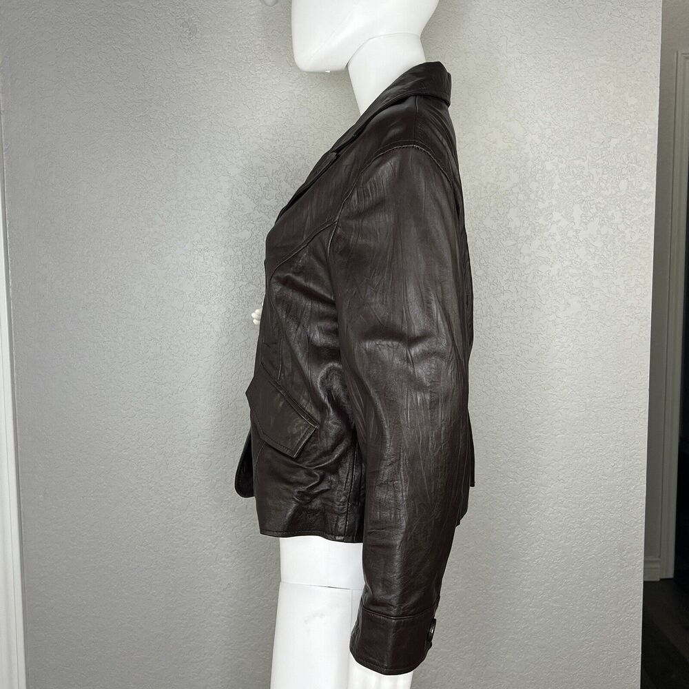 Boston Proper Women’s Size 16 Genuine Leather Moto Jacket Brown - Picture 3 of 6
